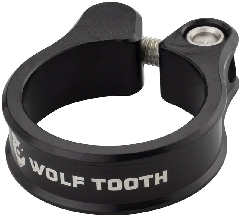 Load image into Gallery viewer, Wolf Tooth 28.6mm Black Aluminum Seatpost Clamp with Self-Aligning Bolt - Precision Machined, Lightweight, and Compatible with Modern Carbon Frames