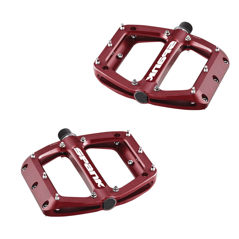 Load image into Gallery viewer, Spank Spoon 110 Platform Pedals 9/16" Concave Alloy Body Replaceable Pins, Red