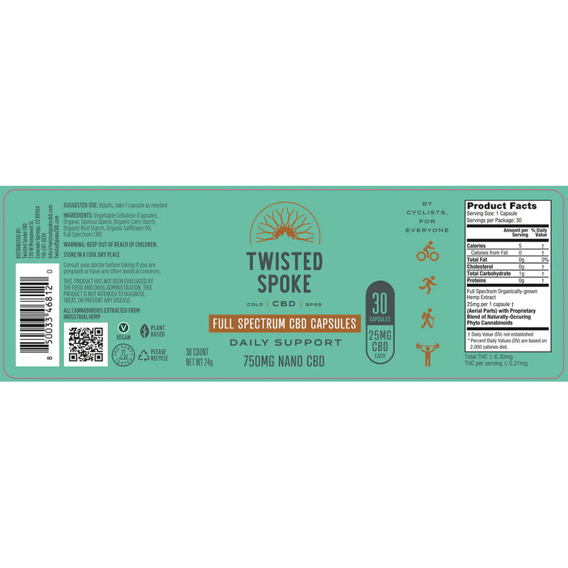 Load image into Gallery viewer, Twisted Spoke CBD Full Spectrum CBD Nano Capsules, 60ct - 25mg