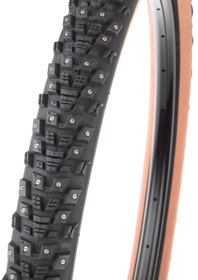Load image into Gallery viewer, 45NRTH Kahva Tire 27.5x2.1 Tubeless Folding Tan 60tpi 240 Concave Carbide Studs