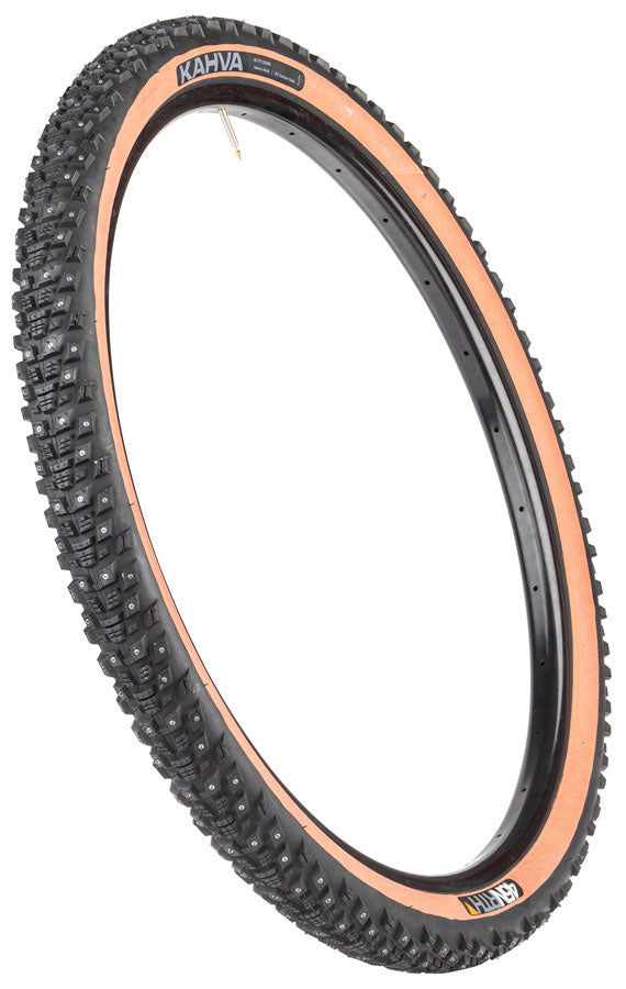 Load image into Gallery viewer, 45NRTH Kahva Tire 29 x 2.25 Tubeless Folding Tan 60tpi 252 Concave Carbide Studs