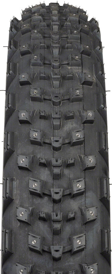 Load image into Gallery viewer, 45NRTH Dillinger 4 Tire - 26 x 4.2, Tubeless, Folding, Black, 120 TPI, 168 Large Concave Carbide Aluminum Studs