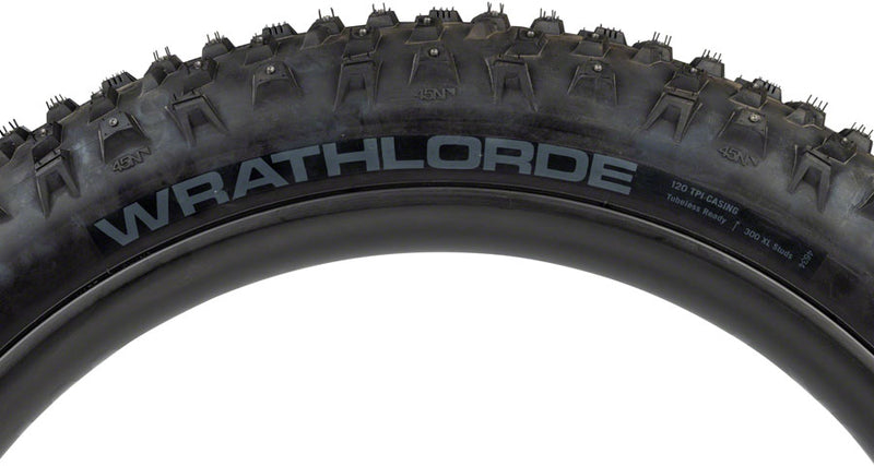 Load image into Gallery viewer, 45NRTH Wrathlorde Tire - 27.5 x 4, Tubeless, Folding, Black, 120 TPI, 300 XL Concave Carbide Studs