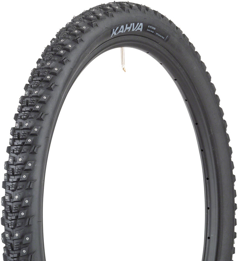 Load image into Gallery viewer, 45NRTH Kahva Tire 27.5x2.1 Tubeless Folding Blk 60tpi 240 Concave Carbide Studs