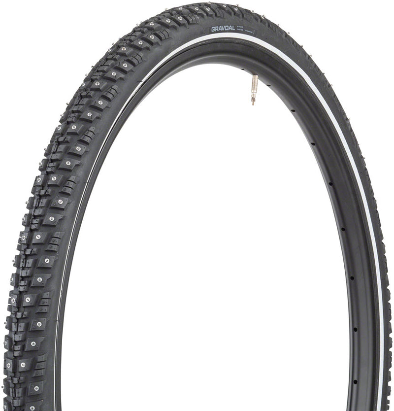 Load image into Gallery viewer, 45NRTH Gravdal Tire 650bx38 Tubeless Folding Blk 60tpi 240 Concave Carbide Studs