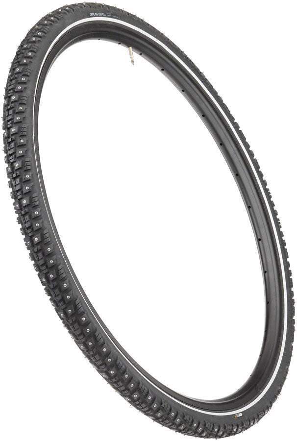 Load image into Gallery viewer, 45NRTH Gravdal Tire 650bx38 Tubeless Folding Blk 60tpi 240 Concave Carbide Studs
