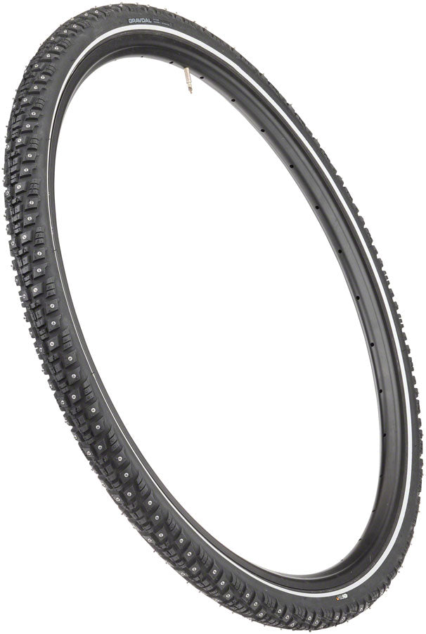 Load image into Gallery viewer, 45NRTH Gravdal Tire 650bx38 Tubeless Folding Blk 60tpi 240 Concave Carbide Studs