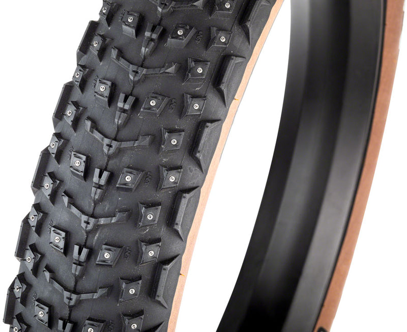 Load image into Gallery viewer, 45NRTH Dillinger 5 Tire 26x4.6 Tubeless Tan 258 Concave Carbide Alloy Studs
