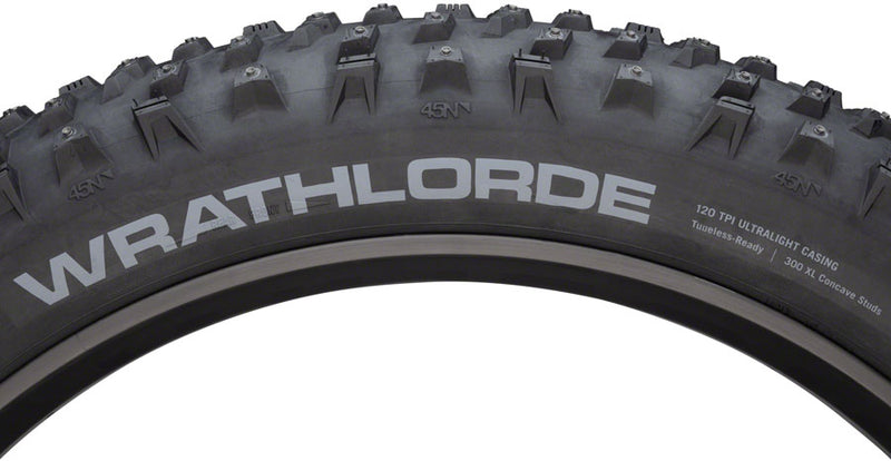 Load image into Gallery viewer, 45NRTH Wrathlorde Tire 26x4.2 Tubeless Folding Blk 120tpi 300 XL Concave Carbide