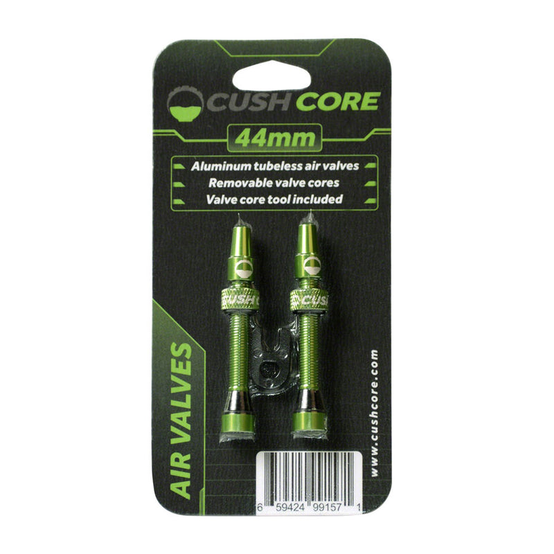 Load image into Gallery viewer, CushCore 44mm Valve Set Green CNC Machined Anodized Tubeless Pair