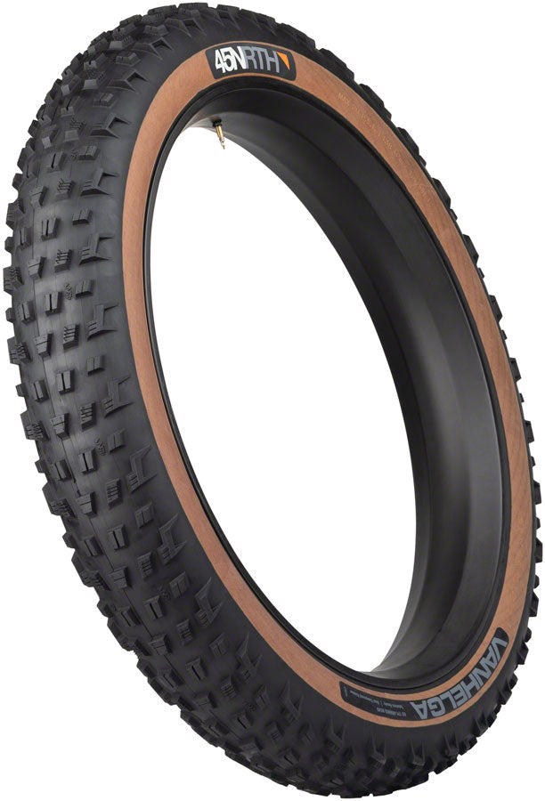 Load image into Gallery viewer, 45NRTH Vanhelga Tire 26 x 4.2 Tubeless Folding TPI 60 Black/Tan Fat Bike