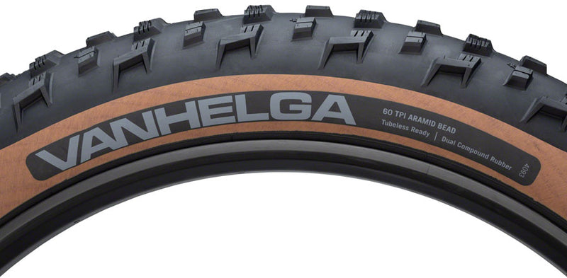 Load image into Gallery viewer, 45NRTH Vanhelga Tire 27.5 x 4 Tubeless Folding TPI 60 Black/Tan Fat Bike