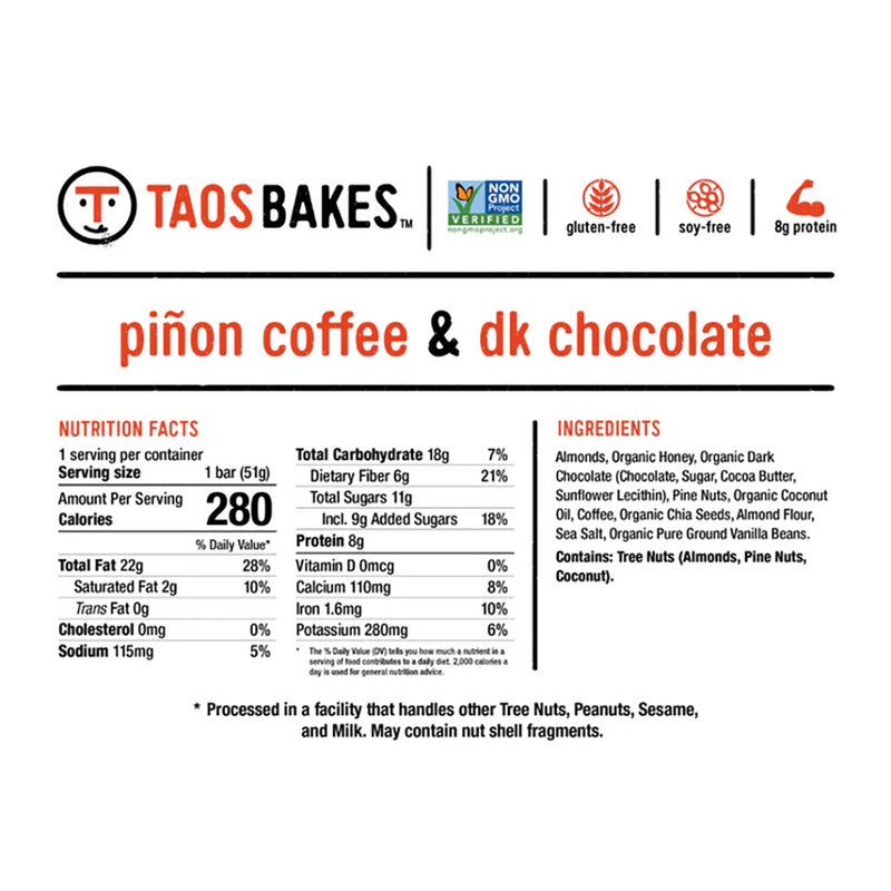 Load image into Gallery viewer, Taos Bakes Energy Bar, Pinon Coffee, 12/Count