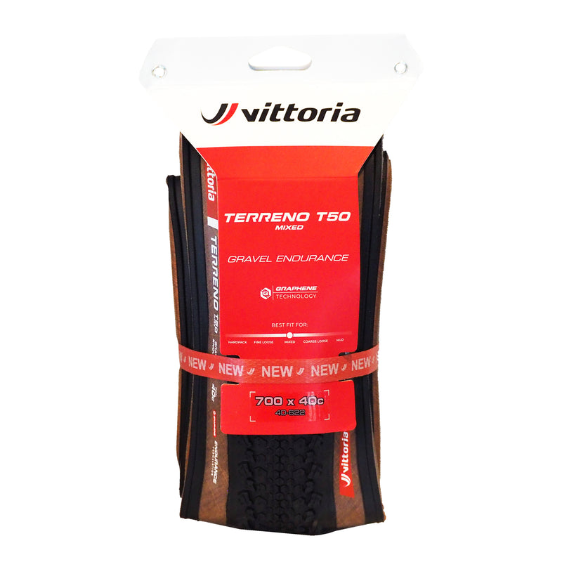 Load image into Gallery viewer, Vittoria Terreno T50 Mixed Tire - 700 x 45, Tubeless, Folding, Black/Brown, Gravel Endurance, Graphene, G2.0, E-Bike