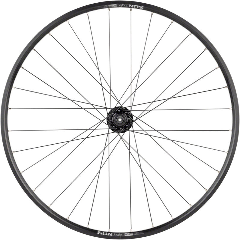 Load image into Gallery viewer, Quality Wheels Value Double Wall Series Disc Front Wheel - 27.5", QR x 100mm, 6-Bolt/Rim, Black, 32H