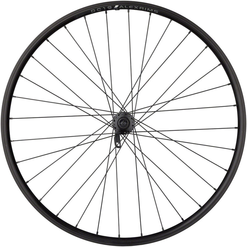Load image into Gallery viewer, Quality Wheels Value Double Wall Series Rim+Disc Front Wheel - 26", QR x 100mm, Center-Lock /Rim Brake, Black, Clincher,