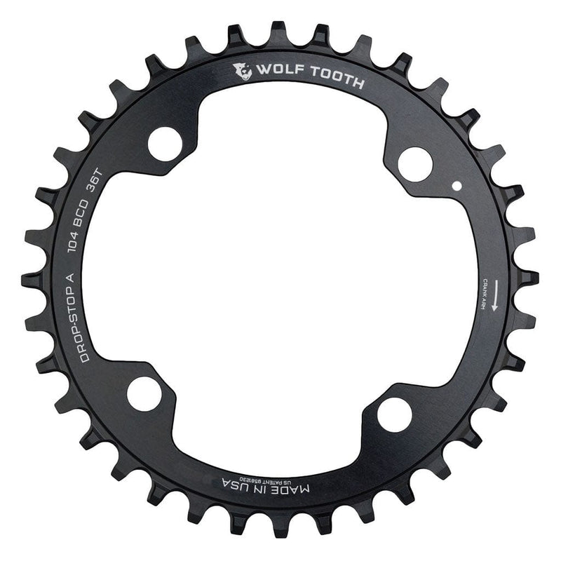 Load image into Gallery viewer, Wolf Tooth 104 BCD Chainring - 38t, 104 BCD, 4-Bolt, Drop-Stop B, Black