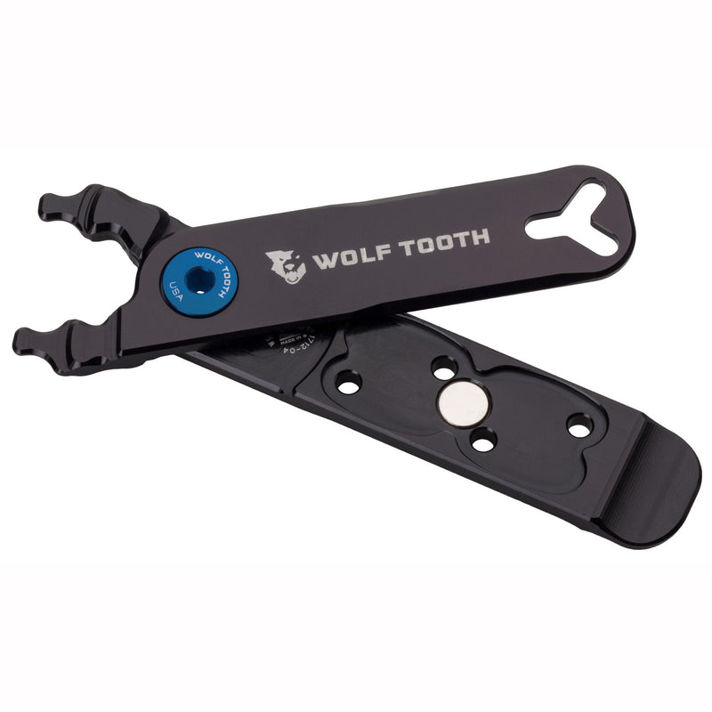 Load image into Gallery viewer, Wolf Tooth Master Link Combo Pliers with Gunmetal Bolt - Lightweight 7075-T6 Aluminum Multi-Tool for 9-12-Speed Chain Maintenance, Tire Leverage, Presta Valve Core Removal, and Master Link Storage - Made in USA