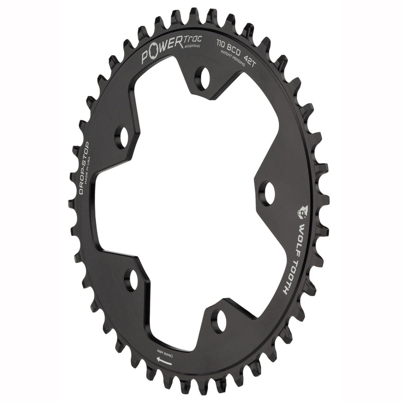 Load image into Gallery viewer, Wolf Tooth 38T Drop-Stop Elliptical Chainring 110 BCD 5-Bolt Aluminum for 10 - 11 - 12-Speed Eagle, Mud-Shedding, Chain Retention, Lightweight Durable Engineering