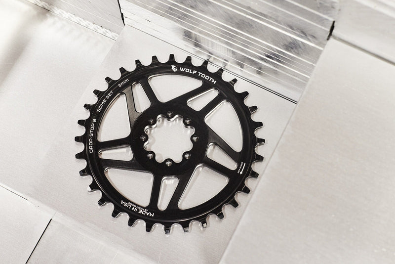 Load image into Gallery viewer, Wolf Tooth Direct Mount Chainring - 28t, SRAM Direct Mount, Drop-Stop B, For SRAM 8-Bolt Cranksets, 3mm Offset, Black