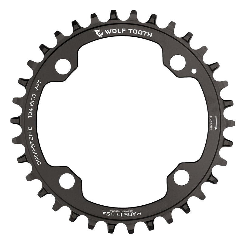 Load image into Gallery viewer, Wolf Tooth 104 BCD Chainring - 38t, 104 BCD, 4-Bolt, Drop-Stop B, Black