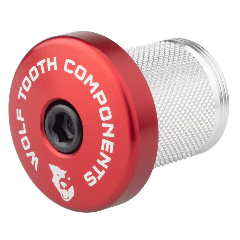 Load image into Gallery viewer, Wolf Tooth Components Carbon & Metal Steerer Tube Compression Plug with Integrated Spacer, 7075-T6 Aluminum, Black, Fits 1 1 - 8" Forks, MTB & Road Enhancement