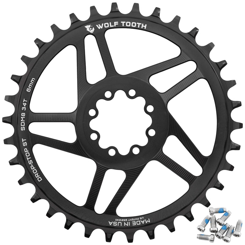 Load image into Gallery viewer, Wolf Tooth Direct Mount Chainring - 28t, SRAM Direct Mount, Drop-Stop B, For SRAM 8-Bolt Cranksets, 3mm Offset, Black
