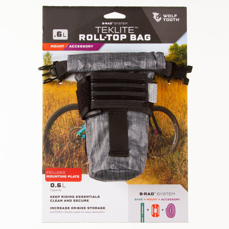 Load image into Gallery viewer, Wolf Tooth B-RAD TekLite Roll-Top Bag & Mounting Plate - 0.6L Waterproof, Lightweight Cycling Frame Bag for Trail, XC, and Adventure Bikes, Durable Tek-Lite Material with Sealed Seams, Versatile Mounting Options, Ideal for Snacks, Tools, and Essentials
