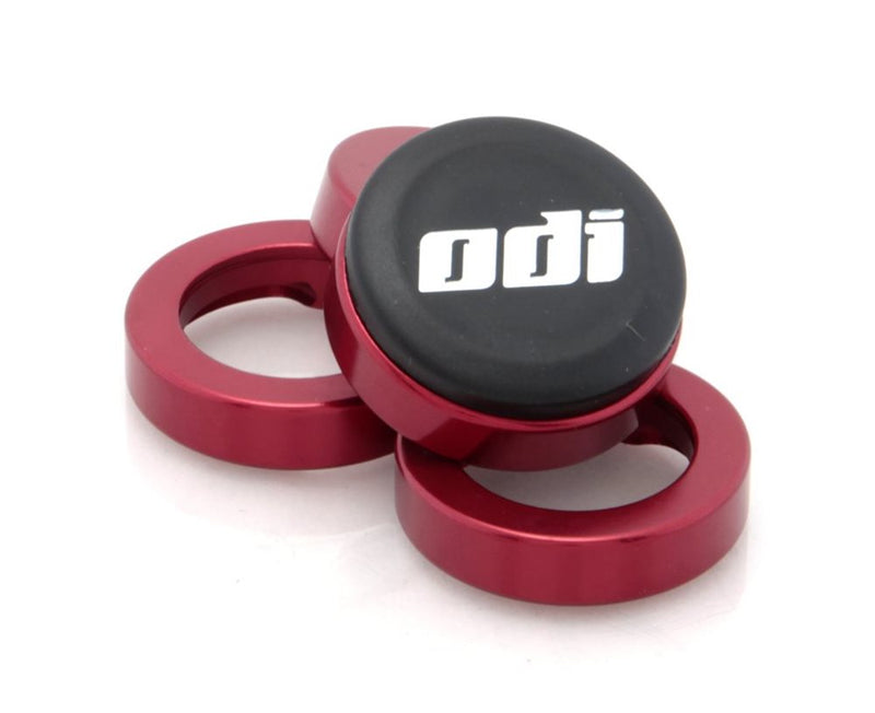 Load image into Gallery viewer, ODI Lock Jaw clamps with Snap Caps Red Set Of 4 Bicycle Lock On Grip Clamps