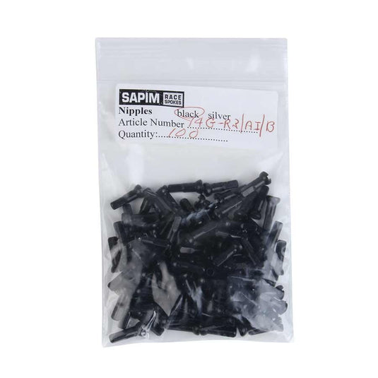 Sapim Polyax Aluminum Self Lock, Nipples, Black, 2mm, (14G), 14mm, Bag of 100