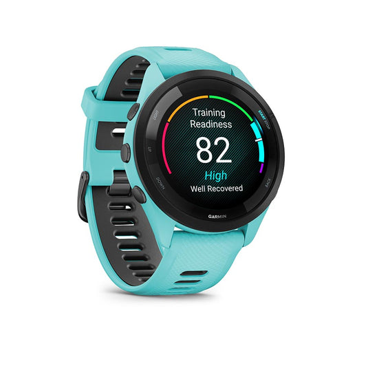 Garmin Forerunner 265 Music Watch, Watch Color: Aqua, Wristband: Aqua/Black - Silicone
