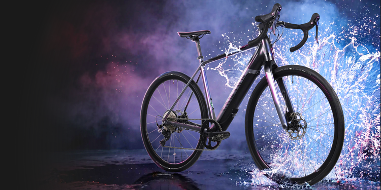 bike being splashed with water