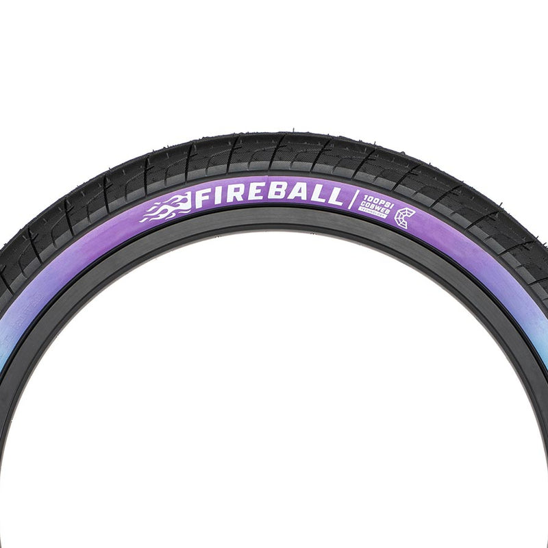 Load image into Gallery viewer, Eclat Fireball Tire 20 x 2.3 TPI 60 PSI 100 Clincher Wire Purple/Teal Fade BMX
