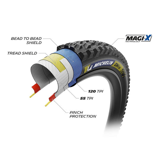 Michelin DH16 DARK Mountain Tire, 27.5''x2.40, Folding, Tubeless Ready, MAGI-X, Black