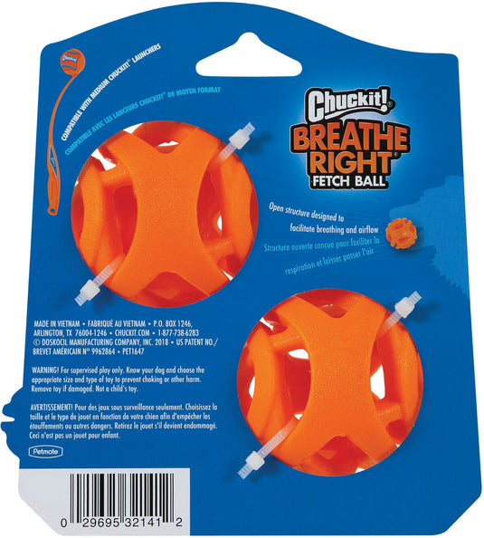 Chuckit! Breathe Right Fetch Balls - Medium 2-Pack Dog Toys for Active Play