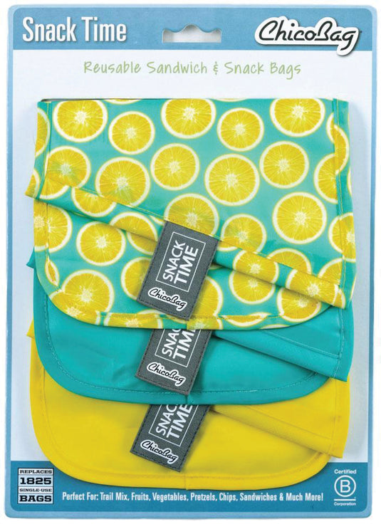 Chicobag Snack Time Poly Lemon Sacks - Reusable Snack Bags for Eco-Friendly Snacking