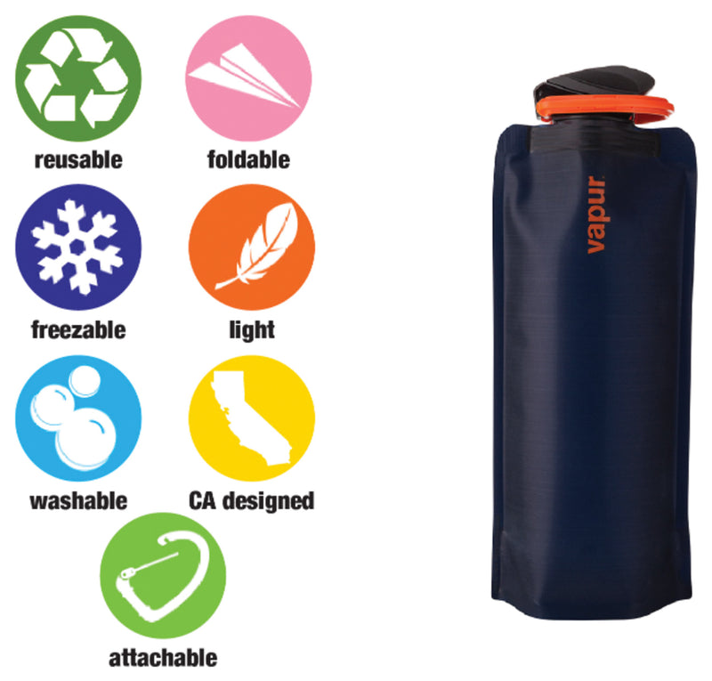 Load image into Gallery viewer, Vapur 1L Eclipse Night Blue: Collapsible Water Bottle for On-the-Go Hydration
