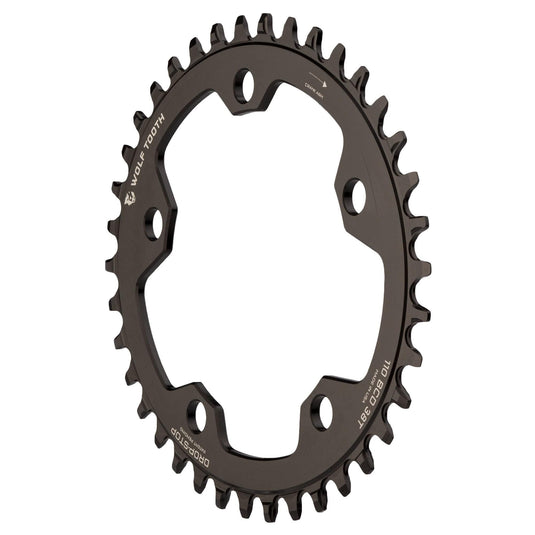 Wolf Tooth 38T Drop-Stop Elliptical Chainring 110 BCD 5-Bolt Aluminum for 10 - 11 - 12-Speed Eagle, Mud-Shedding, Chain Retention, Lightweight Durable Engineering