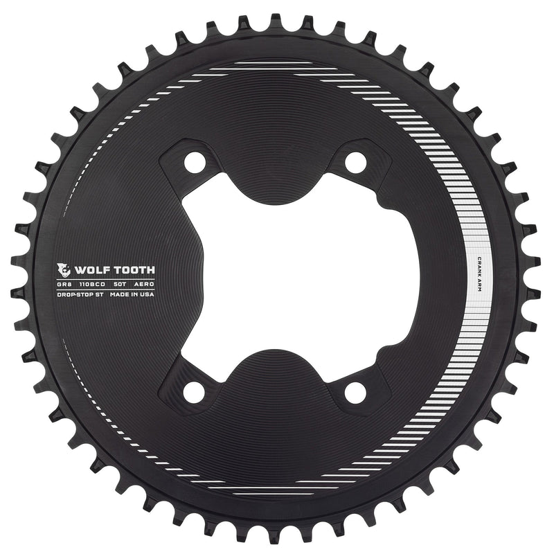 Load image into Gallery viewer, Wolf Tooth Aero 110 Asymmetric 52t Chainring for Shimano GRX 800 Series | CNC Machined Aluminum, Drop-Stop ST, 12-Speed Hyperglide+ Compatible, Lightweight Race-Performance Bicycle Components with Wide/Narrow Tooth Profile
