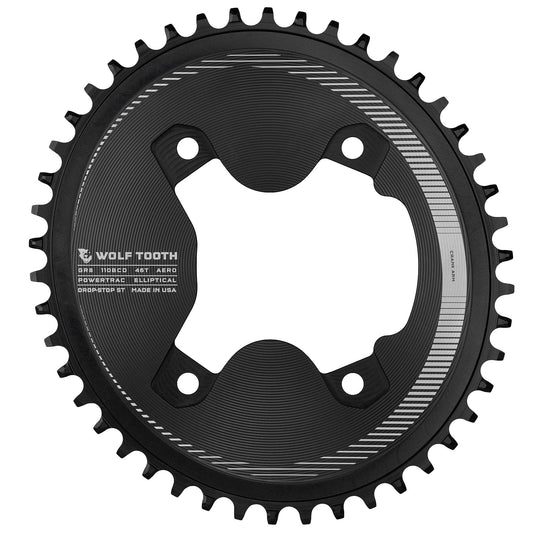 Wolf Tooth Elliptical Aero 110 Asymmetric BCD Chainring - 46t, 110 Asymmetric BCD, 4-Bolt, Drop-Stop ST, For Shimano GRX