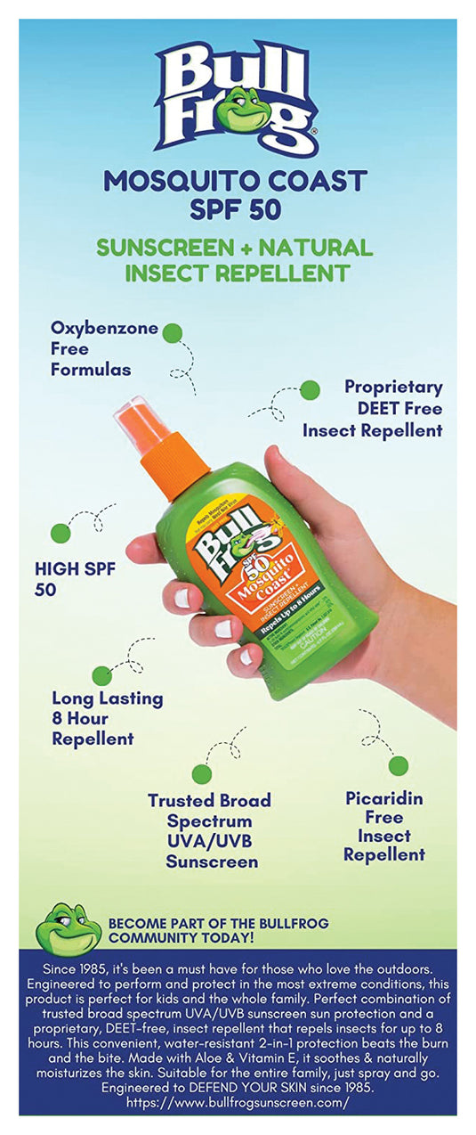 Bull Frog Mosquito Coast SPF 50 Pump Spray 4.7 oz - Ultimate Protection for Outdoor Adventures