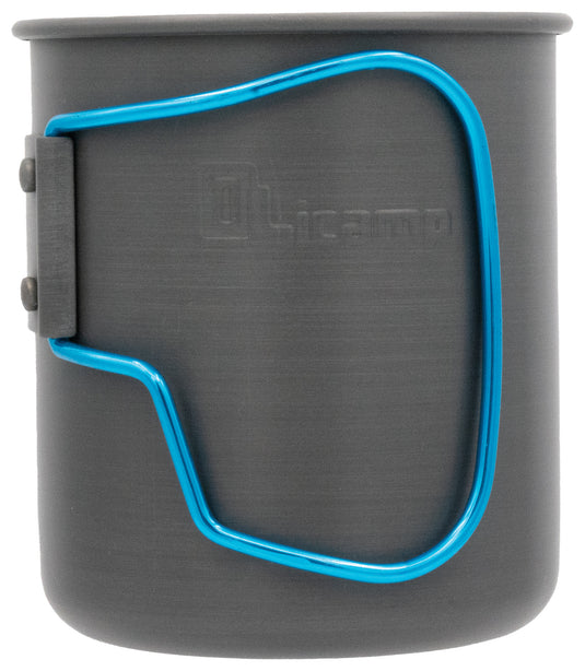 Olicamp Space Saver Mug with Grip - Blue Hard Anodized Cup for Ultimate Convenience