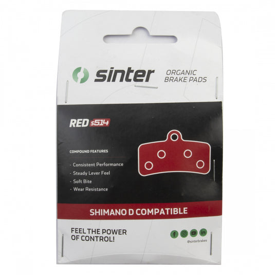 Sinter Red s514 Compound Organic Disc Brake Pads - Shimano D Type, Sinter Type 003, One Pair