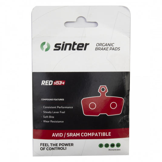 Sinter Red s514 Compound Organic Disc Brake Pads - Avid/SRAM, Sinter Type 013, One Pair