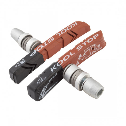 Pack of 2 Pairs, Kool-Stop Mountain V-Brake Pads Threaded Post, Black and Salmon