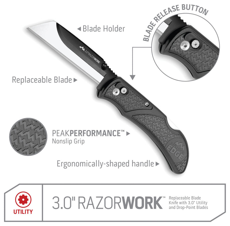 Load image into Gallery viewer, Outdoor Edge 3" Razor-Work Grey Knife with 3 Blades - Perfect for Outdoor Adventures
