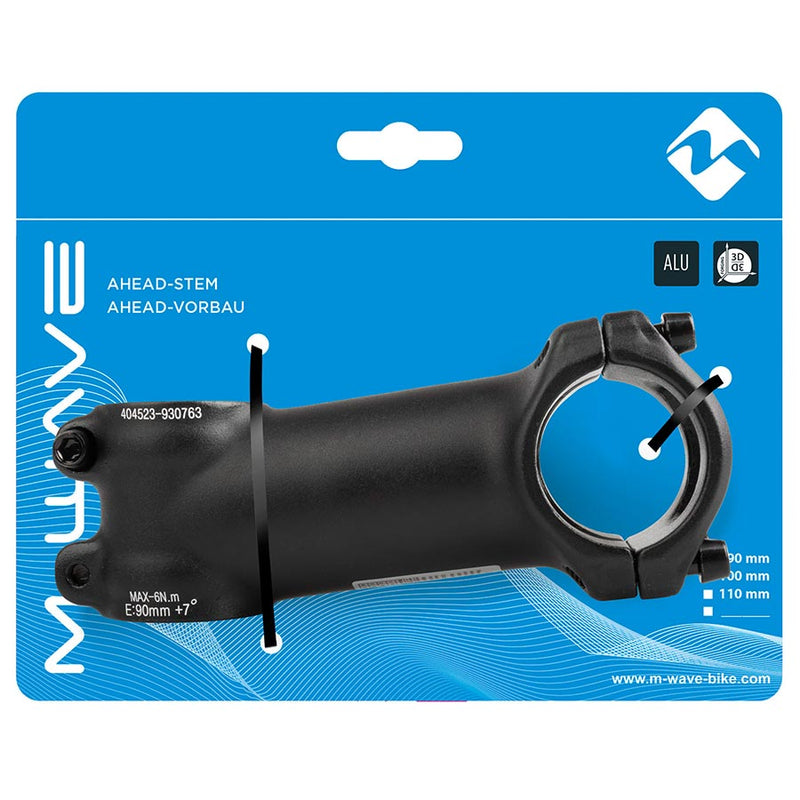 Load image into Gallery viewer, M-Wave ST-M3.1 Stem Diameter: 28.6mm, Length: 90mm, Steerer: 1-1/8'', ±7°, Black
