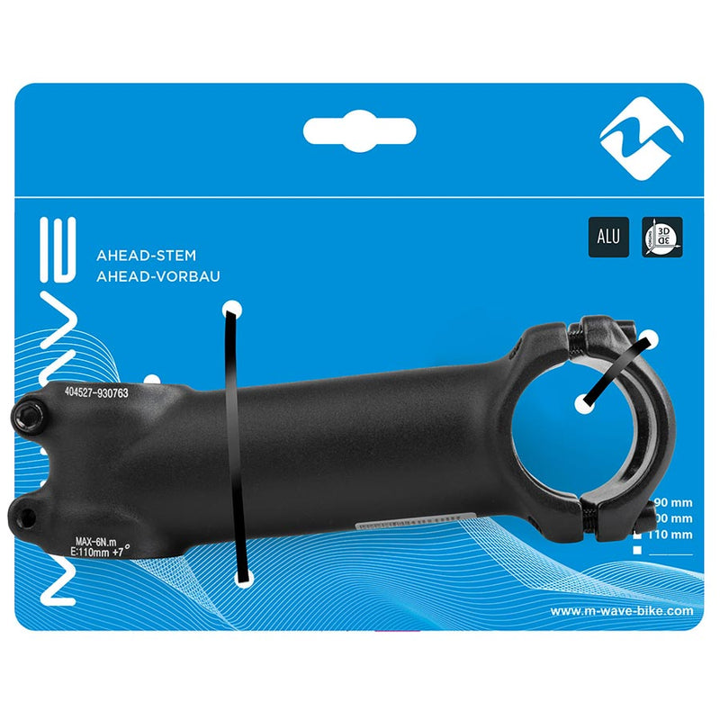 Load image into Gallery viewer, M-Wave ST-M3.1 Stem Diameter: 28.6mm, Length: 110mm, Steerer: 1-1/8'', ±7°, Black
