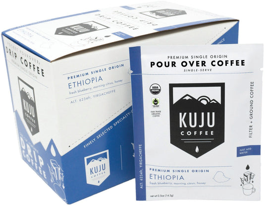 Kuju Coffee Ethiopia Camp Beverages: Convenient Pocket Pourover Packs Pack of  6