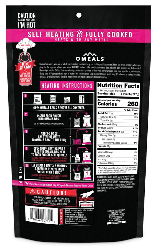 Omeals Homestyle Breakfast: Hashbrown Potato and Bacon Meal